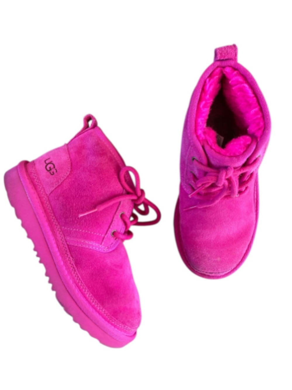UGG Girls Hot Pink Neumel Boots Shearling Lined Suede Chukka Shoes Rock Rose